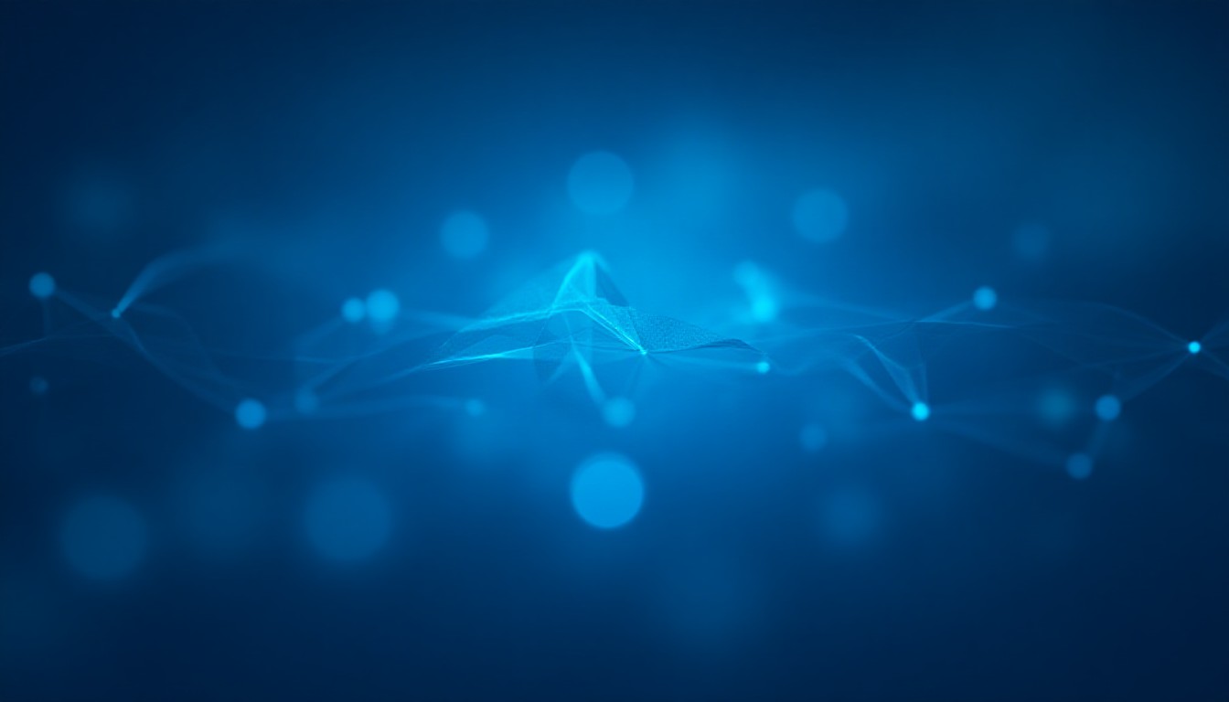 Abstract network nodes fracturing into geometric shards while smooth metallic curves bend protectively