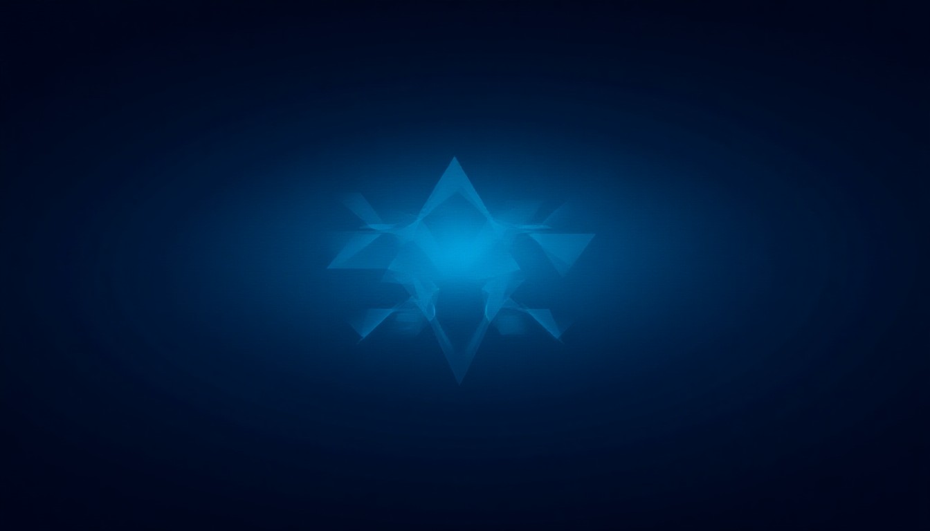 abstract geometric shapes representing AI agents, quantum bits, and drone swarms converging in dark space