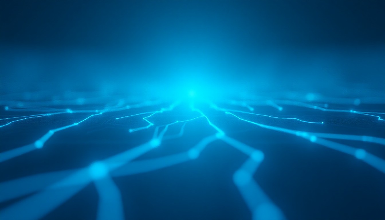 neural pathways branching into laser grids and circuit traces