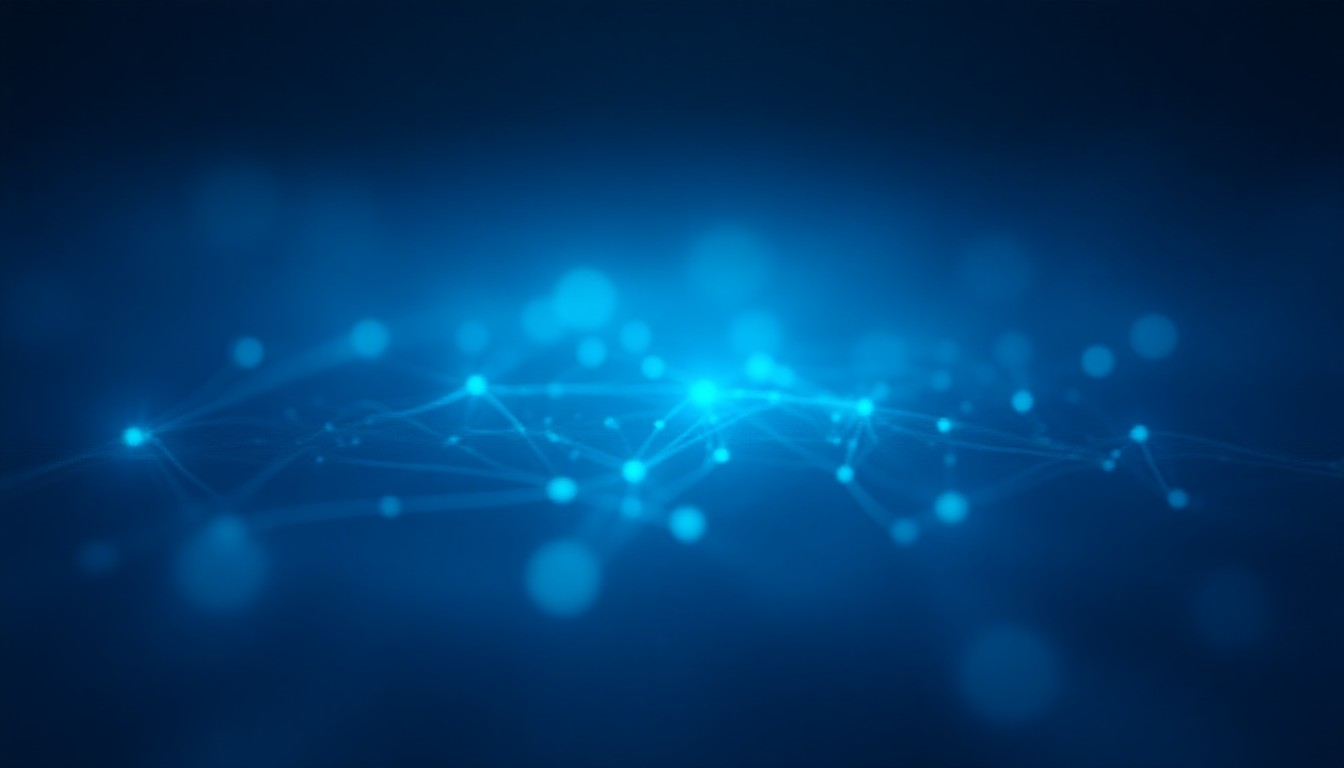 Glowing data streams intersect with mechanical motion trails