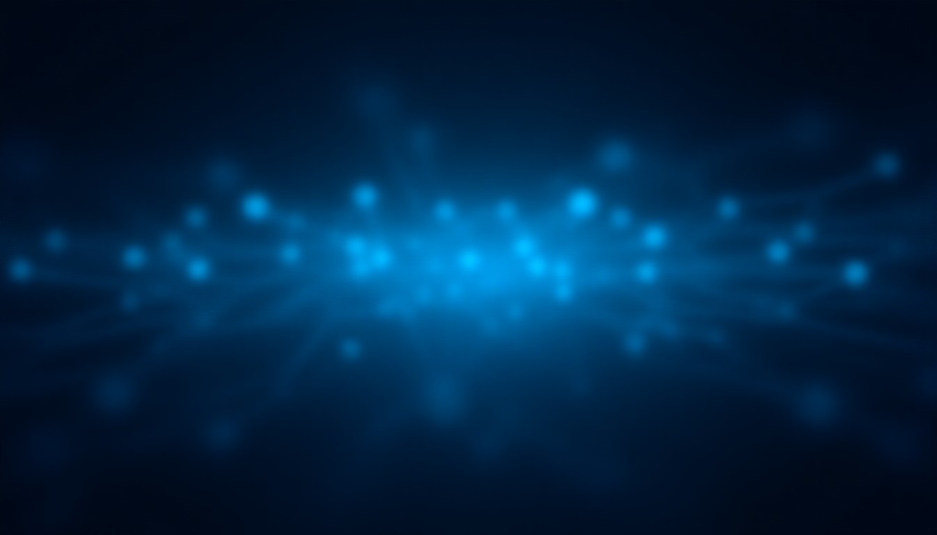 Abstract network of glowing nodes and data streams forming a digital landscape