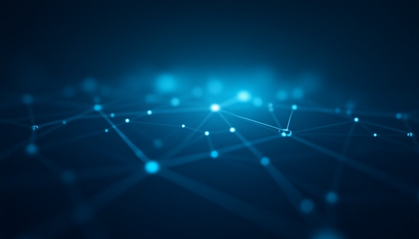 Abstract network of glowing nodes splitting into divergent paths of construction and fracture