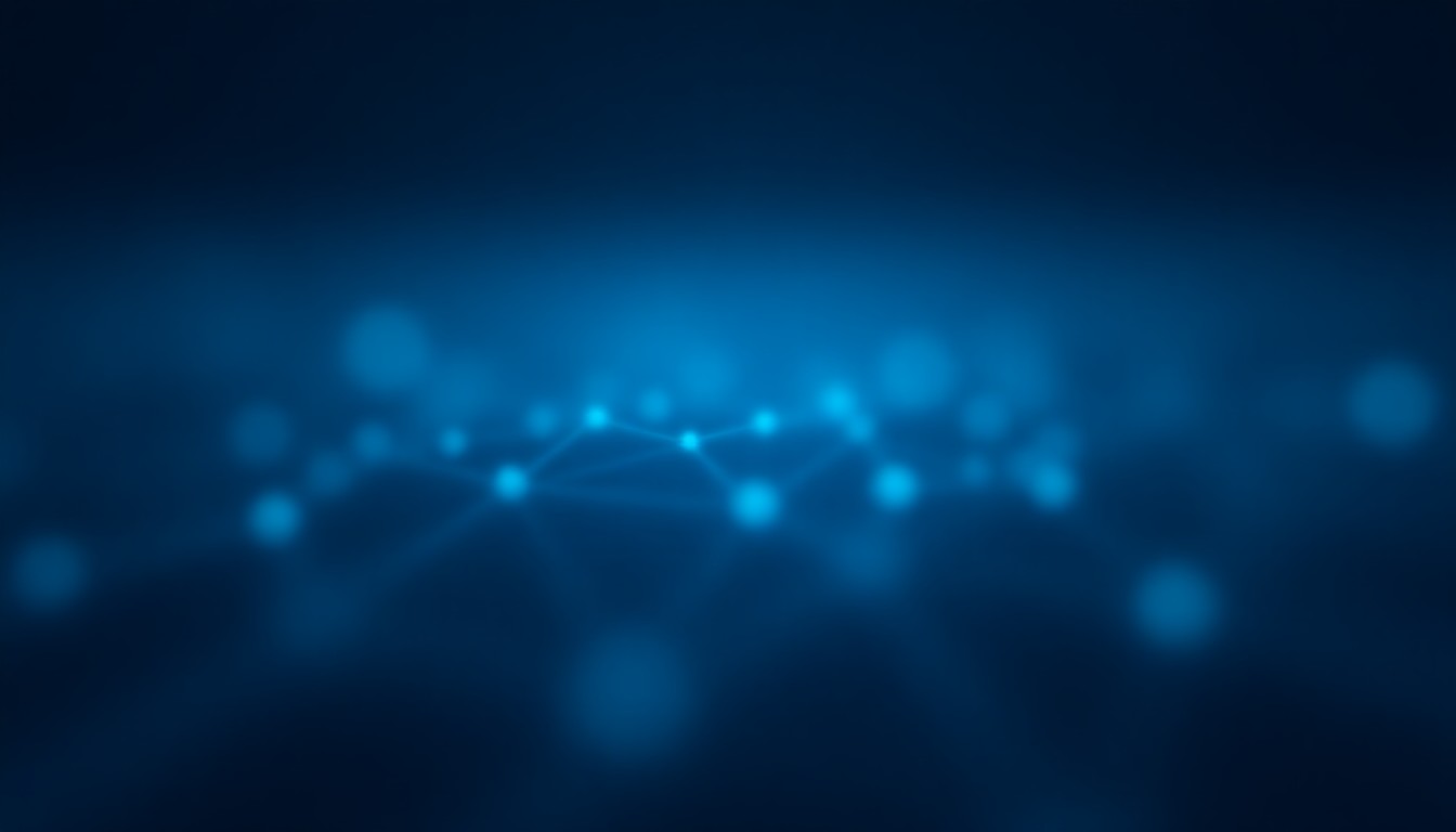 An abstract network of glowing nodes connected by flowing lines, suggesting data movement and AI processing