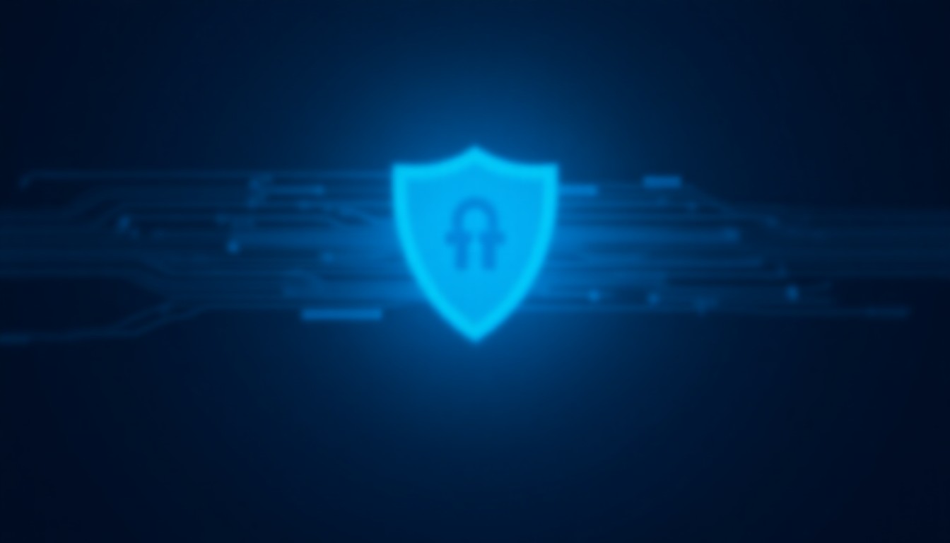 A circuit board with a shield overlay and flowing data lines, representing AI safety and security