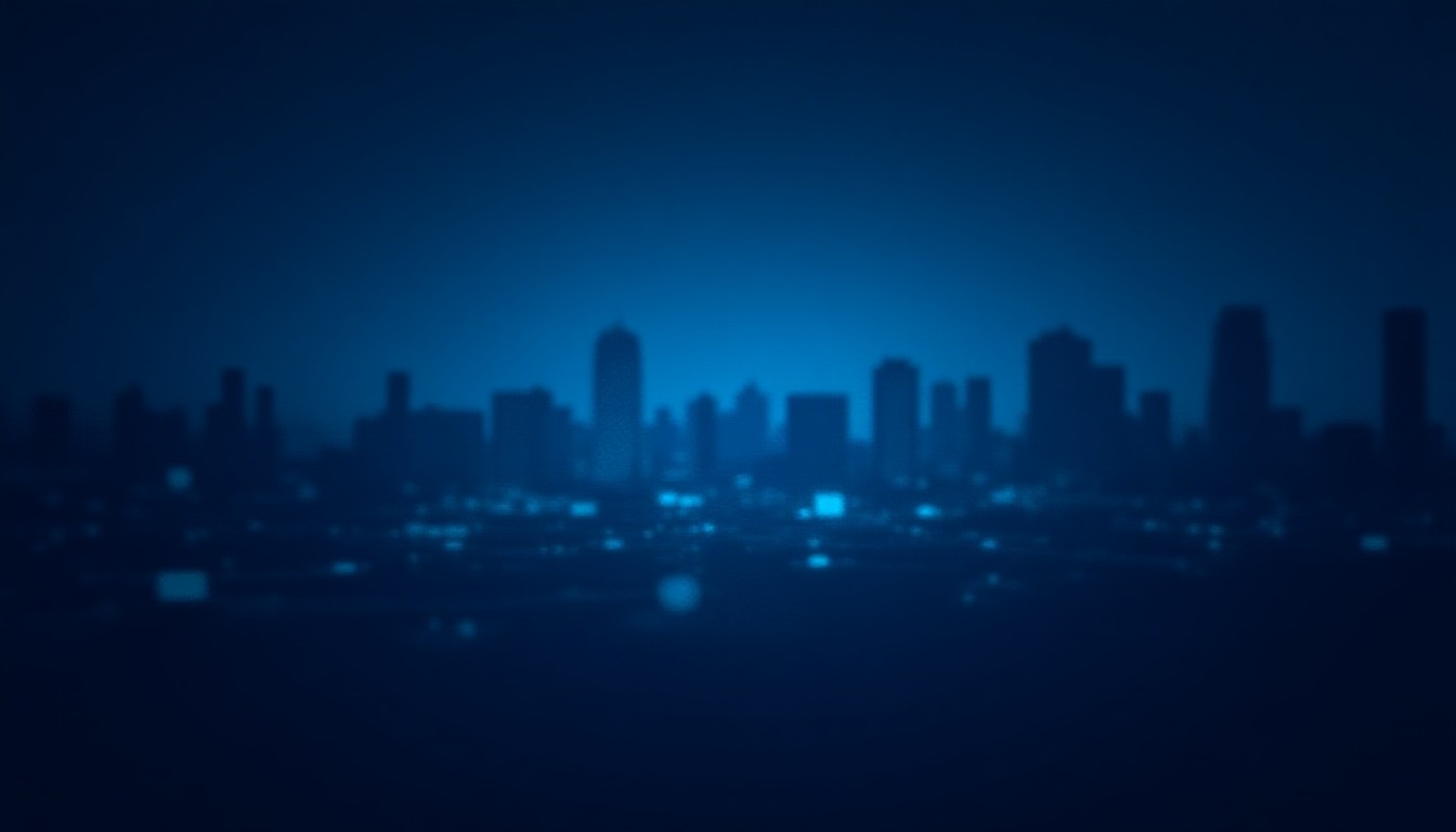 Abstract glowing circuit patterns and battery cells merging into a stylised city skyline at dusk