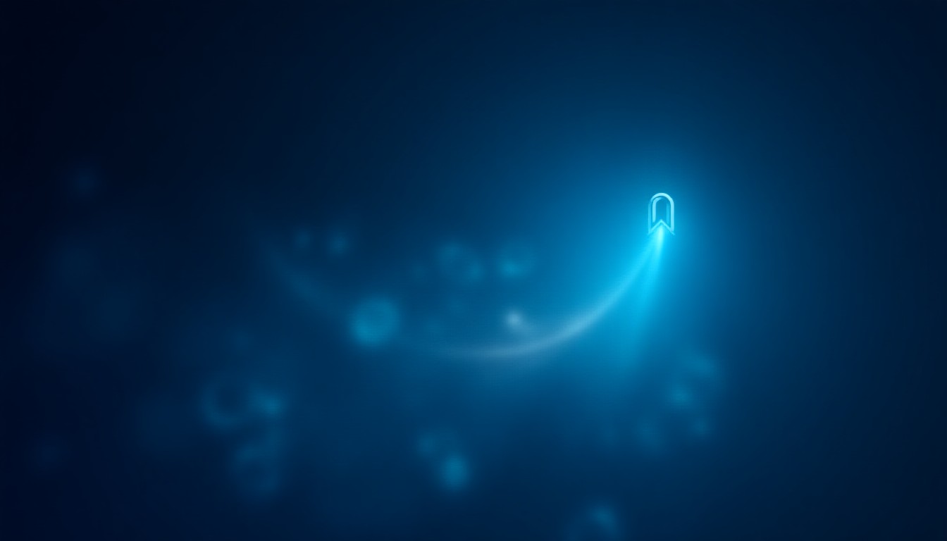Abstract dark scene of glowing digital locks shattering beside a rising rocket trail of light