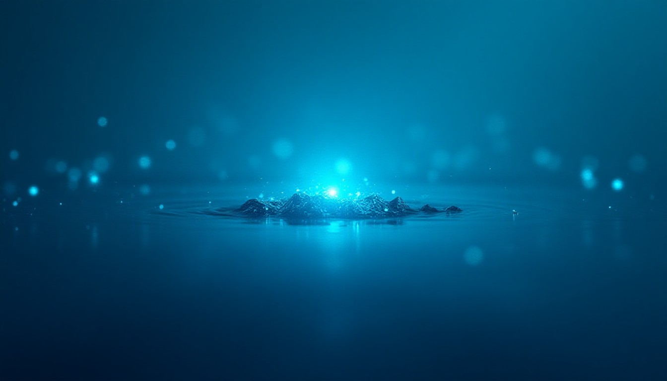 Abstract network nodes fracturing under pressure while geometric drones converge in dark water