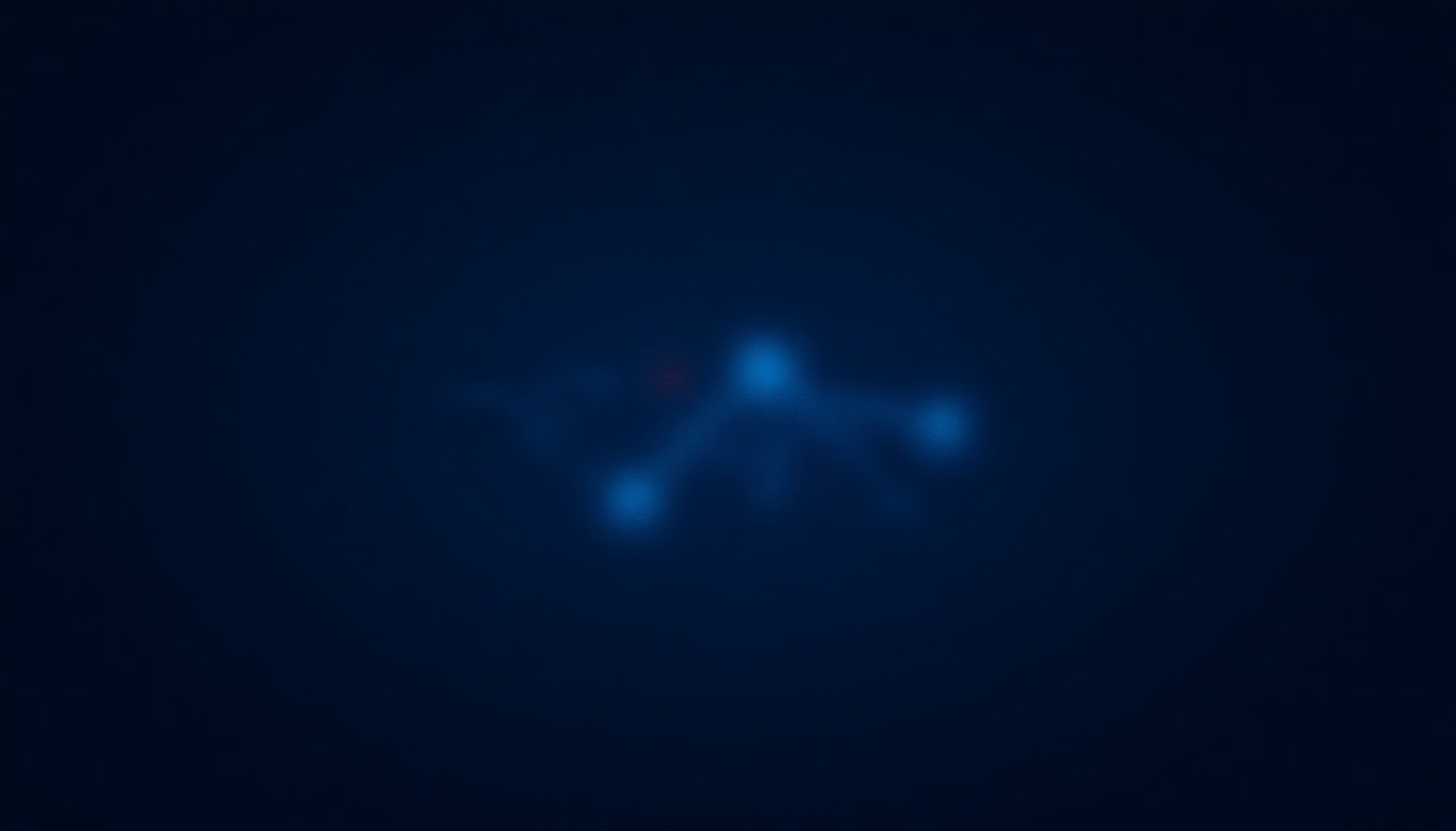 Abstract network nodes pulsing with red alerts beside a gavel and microchip silhouette
