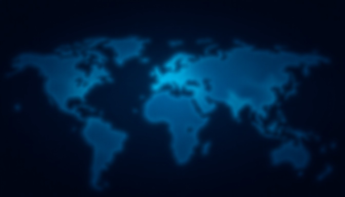 abstract network of glowing circuit lines intersecting over a world map silhouette