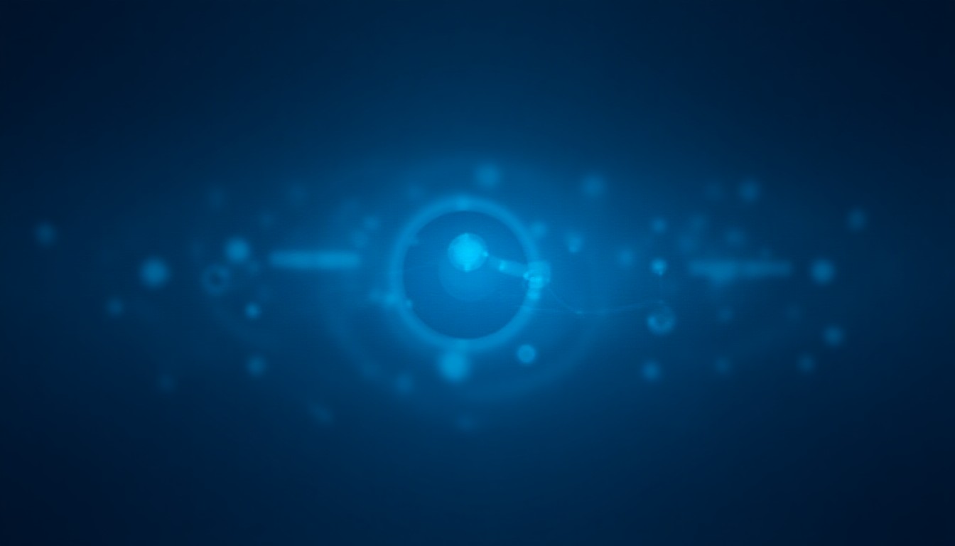 Abstract swirl of digital nodes and circuitry against a dark gradient