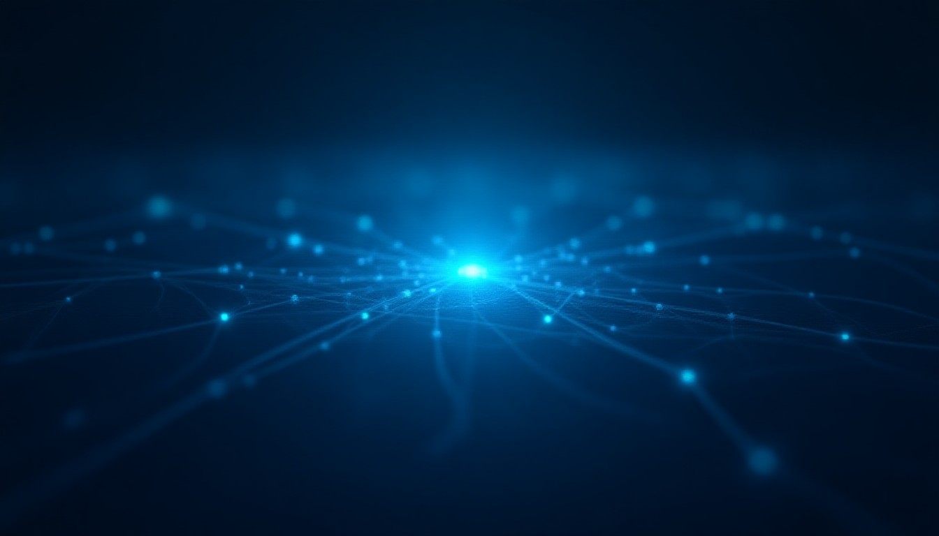 Abstract network nodes fracturing under pressure with glowing fault lines spreading across a dark grid