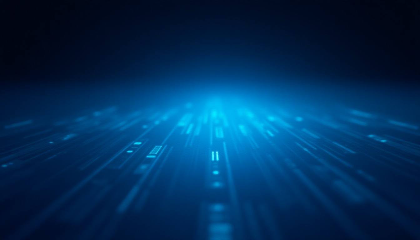 abstract digital galaxy of data streams merging with metallic chip patterns and lunar surface