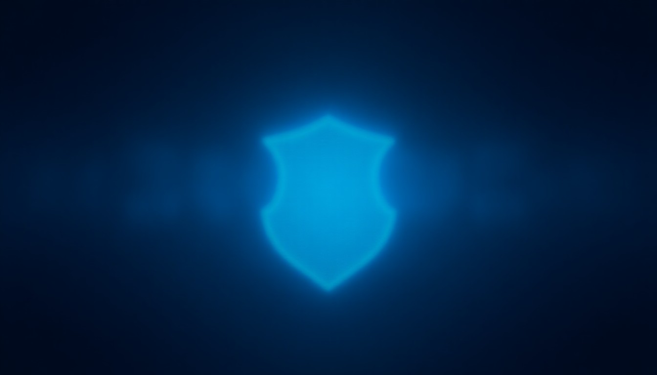 a glowing digital shield blocking incoming data streams in a dark abstract space