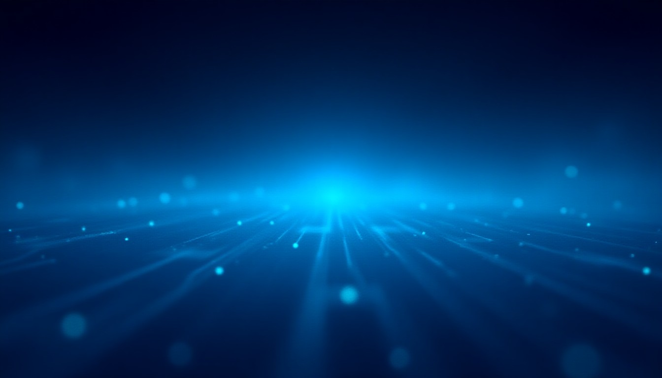 A stylized night sky filled with glowing data streams, digital constellations of rockets and smartphones, and faint circuit patterns merging into a futuristic horizon