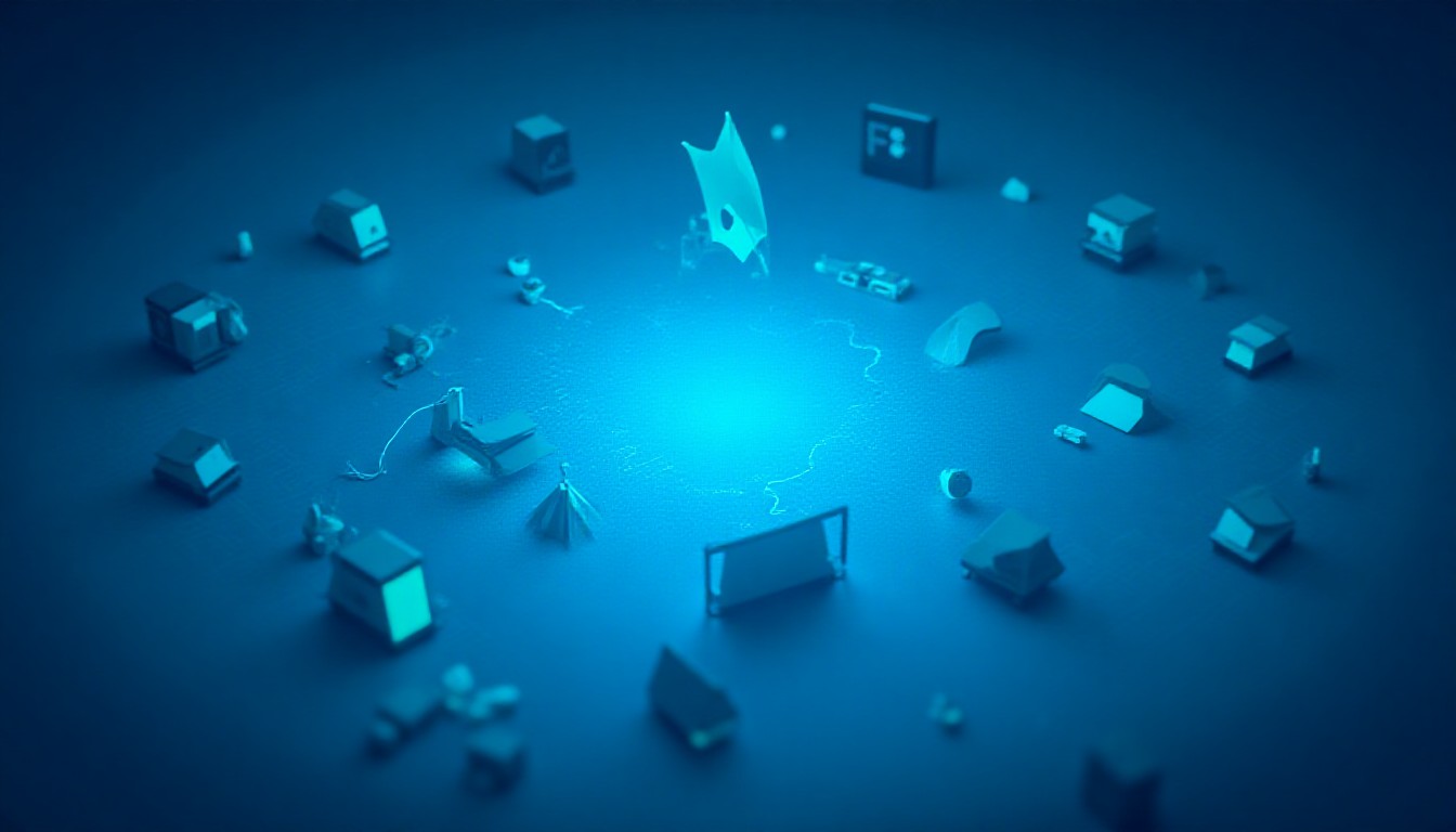 Shattered code spiraling around folded devices and tents