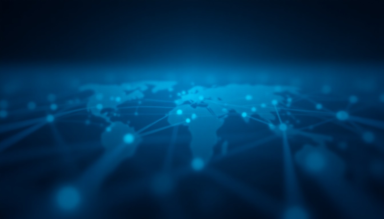 Abstract network of glowing nodes and circuitry against a dark backdrop
