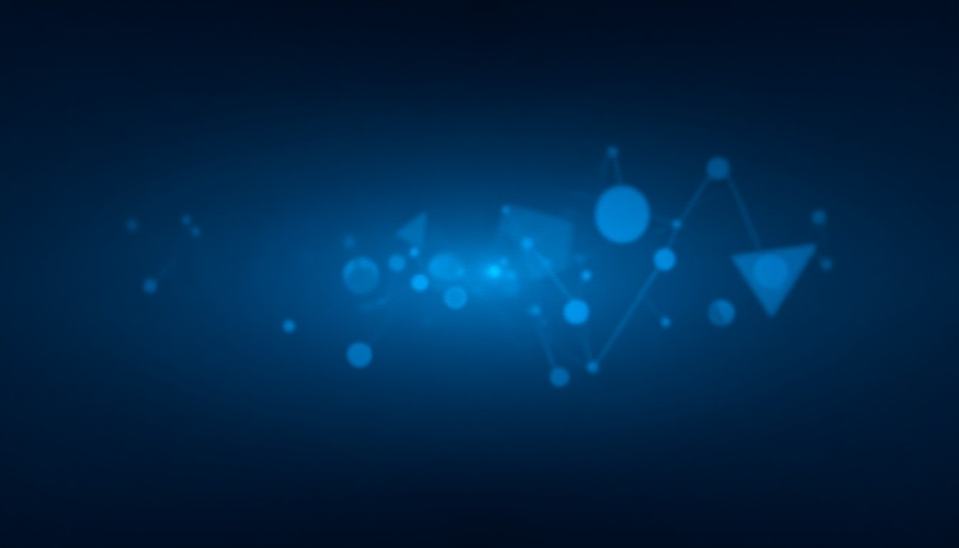 Abstract geometric shapes representing data flow and orbital paths converging in dark space