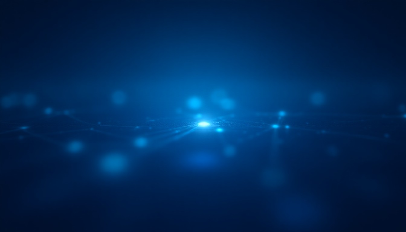 An abstract circuit board with glowing nodes representing AI, chips and space signals