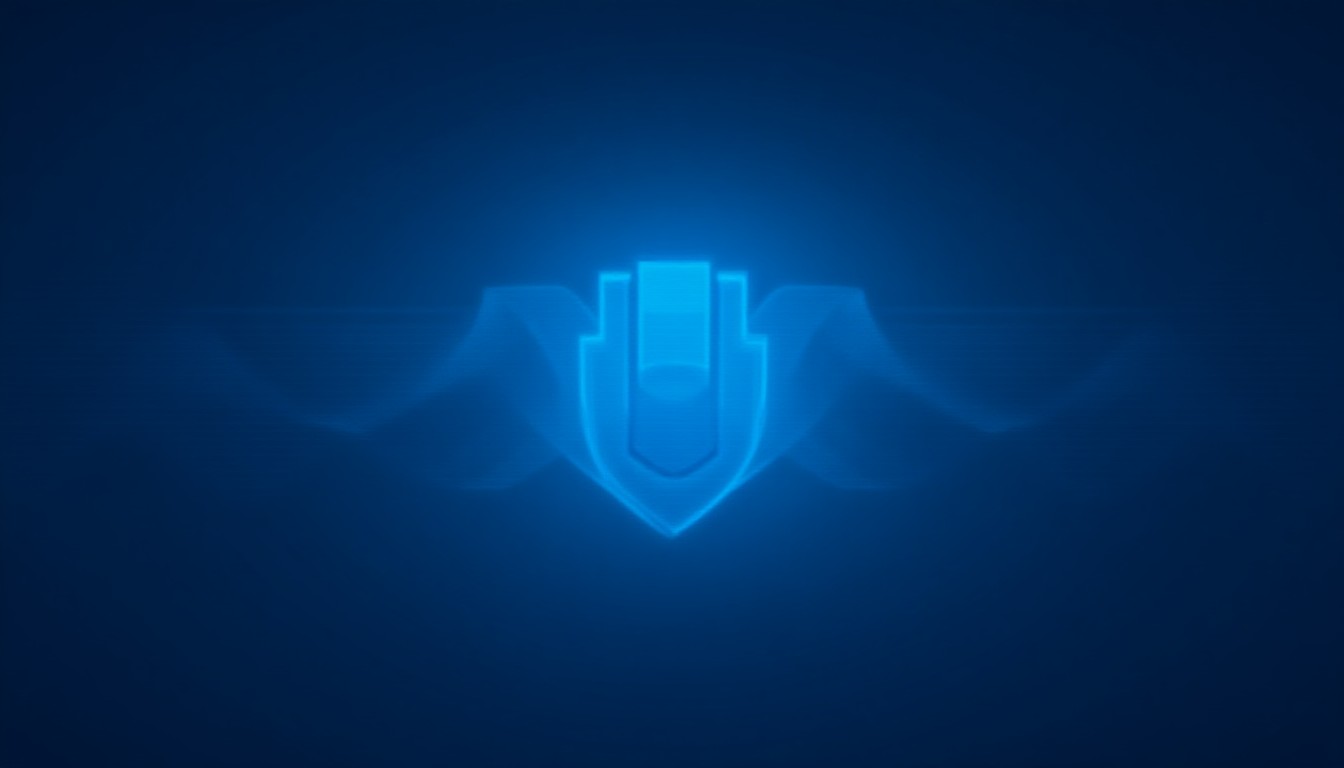 A circuit board with wave patterns and shield-like shapes suggesting defence and security themes
