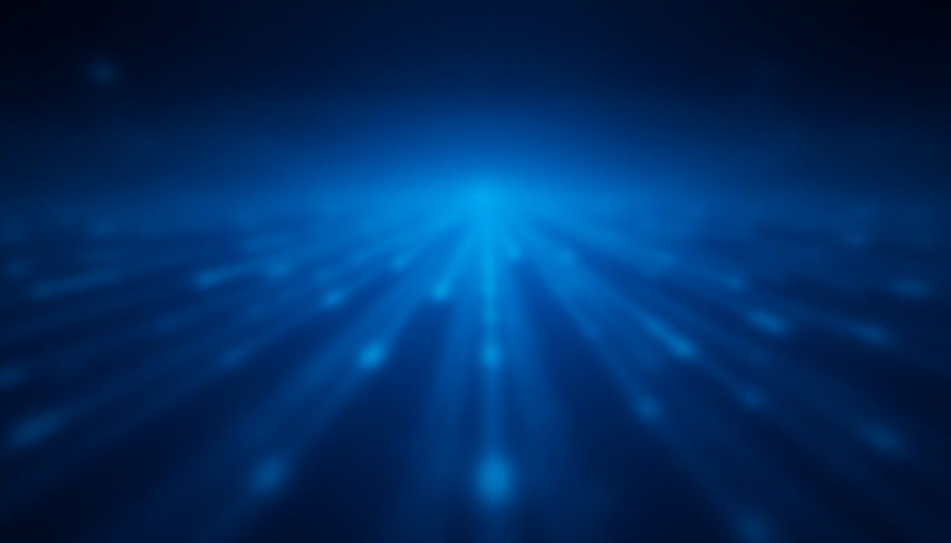 An abstract circuit pattern glowing with blue and white light, suggesting data flow and connection
