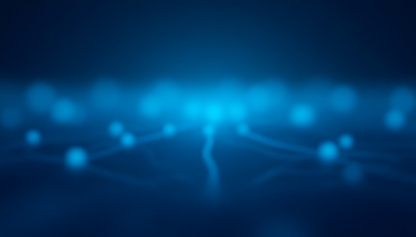 An abstract scene showing interconnected glowing nodes forming a network over a circuit-like landscape