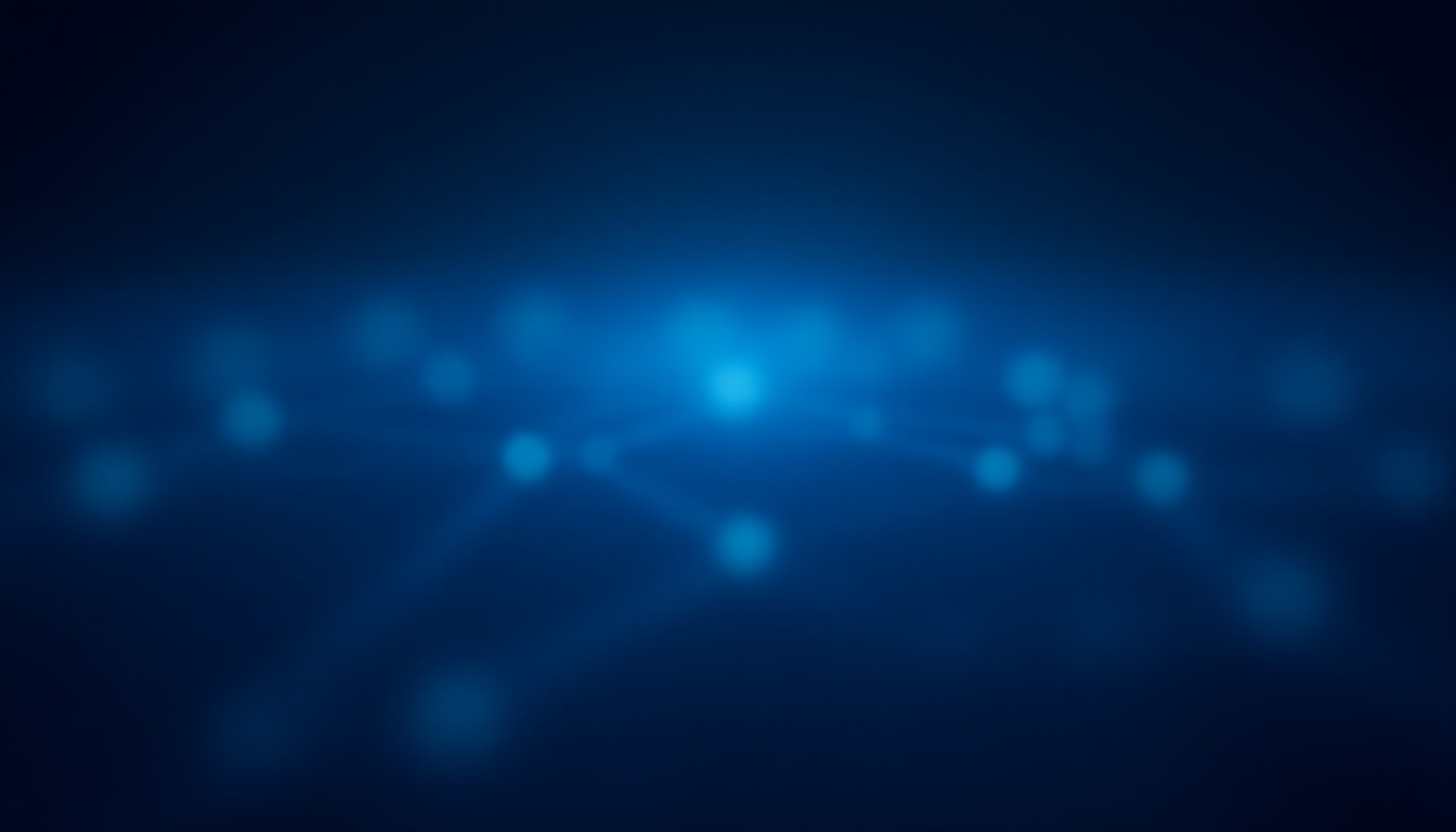 abstract network of light points connected by curved lines in dark blue and silver tones
